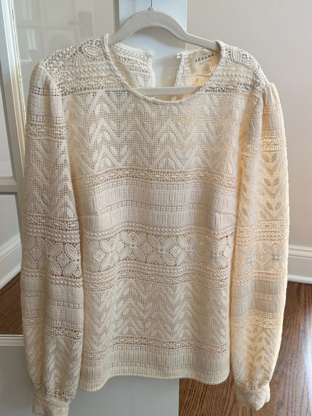 Sezane Cream Crochet Lace Pullover